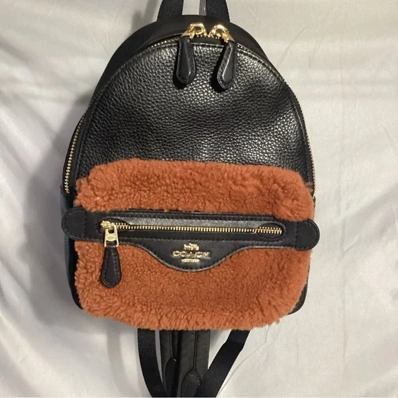 SOLD………..Coach Black Leather Mini Backpack with Brown Shearling EUC - Picture 5 of 15